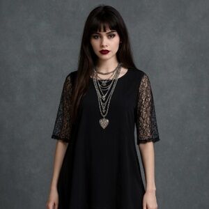 Black Lace Sheer Back Short Sleeve Whimsigoth Fairy Pullover Blouse Size XL